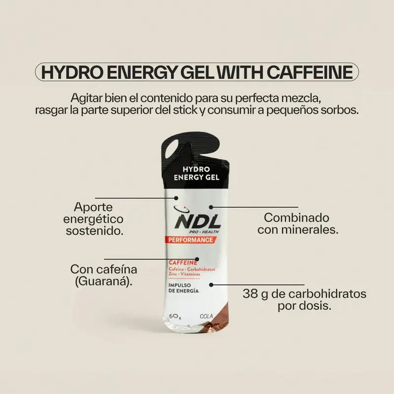 NDL Pro-Health Gel Energético Con Cafeína Sabor Cola, Pack 12x60 gr