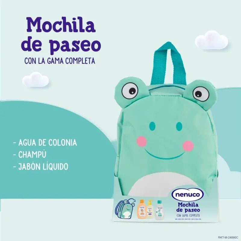 Nenuco Pack Bebé Mochila de Paseo Rana, con Colonia, Jabón y Champú, 3x200ml