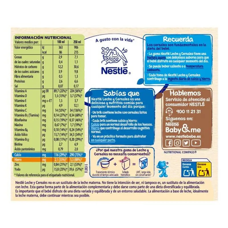 Nestlé Brik Leche y Cereales 8 Cereales Pijama, 2X250 ml