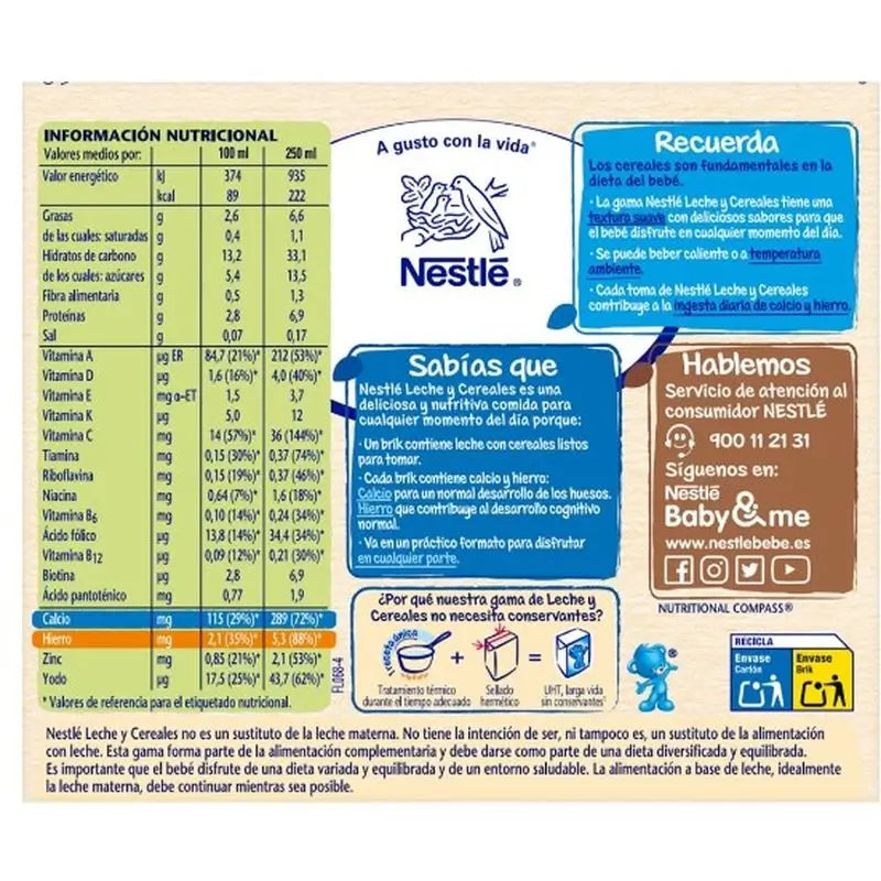 Nestlé Brik Leche y Cereales 8 Cereales con Galleta María, 2X250 gr