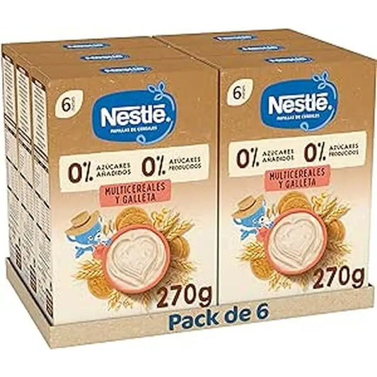 NESTLÉ  Pack 6  Selección Multicereales Galleta Papillas 0% , 270g