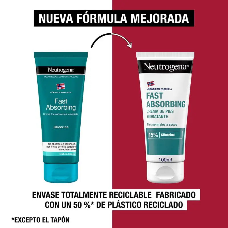 Neutrogena Crema Pies Absorción Inmediata Fórmula Noruega, Textura Ligera, Hidratación, Pack De 2 X 100Ml