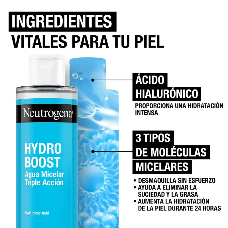 Neutrogena Hydro Boost Agua Micelar Triple Accion con Ácido Hialurónico, 400 ml