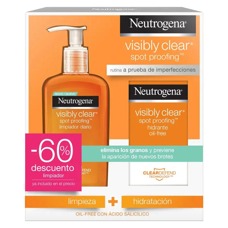 Neutrogena Rutina De Cuidado Facial Visibly Clear, De Uso Diario Limpiador Facial De 200Ml Y Crema Hidratante De 50Ml