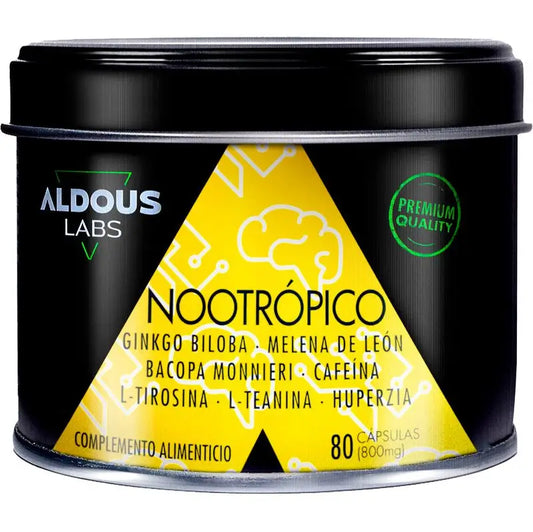 Aldous Labs Nootrópico con Ginkgo Biloba, Melena de León, Cafeína, Bacopa, Tirosina, Teanina y Huperzina A