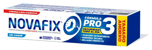 Novafix Fijadores Pro3 Sin Sabor - Crema Adhesiva Para Prótesis Dentales - 70 G, 70 gr