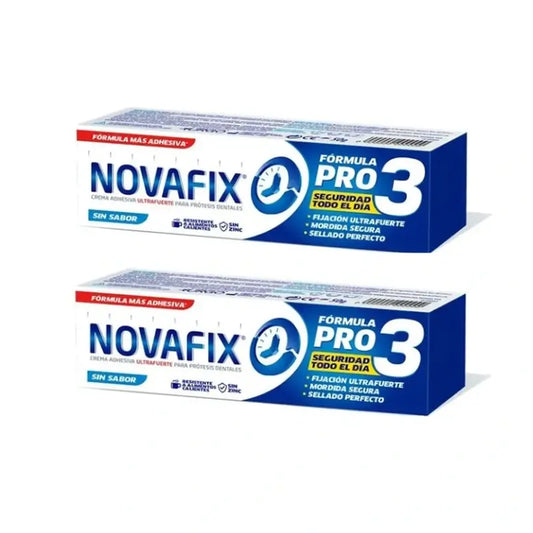 Novafix Pro3 Sin Sabor Crema Adhesiva Para Dentaduras Postizas Duplo, 2 x 50 gr