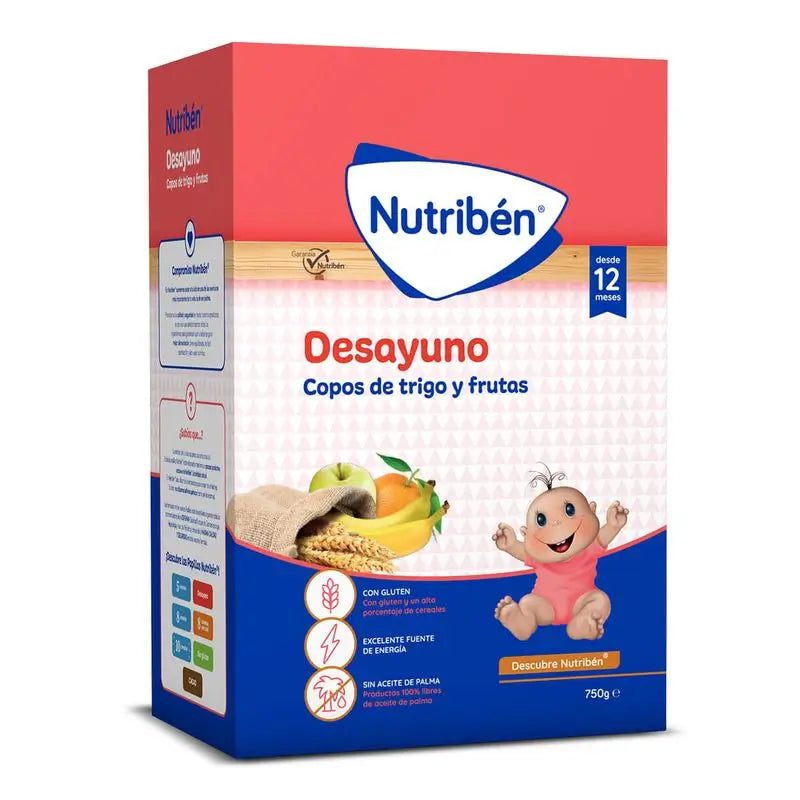 Nutribén Papilla Desayuno Copos Trigo y Frutas, 750 gr