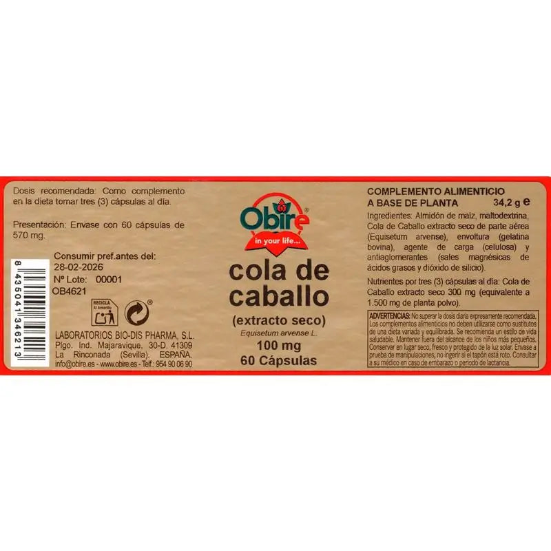 Obire Cola De Caballo 100 Mg. (Extracto Seco), 60 cápsulas