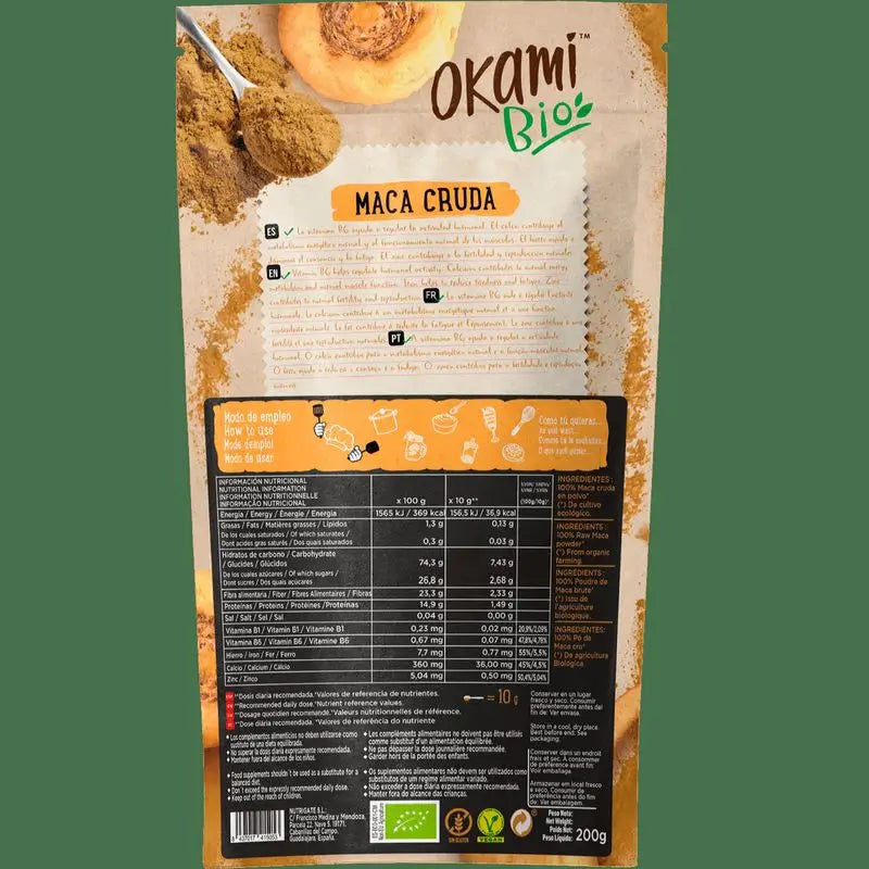 Okami Bio Maca Cruda En Polvo 200Gr. Bio Sg Vegan