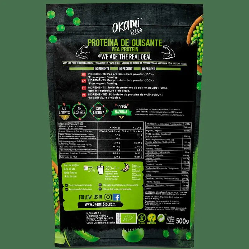 Okami Bio Proteina De Guisante Aislada 500Gr. Bio Sg Vegan