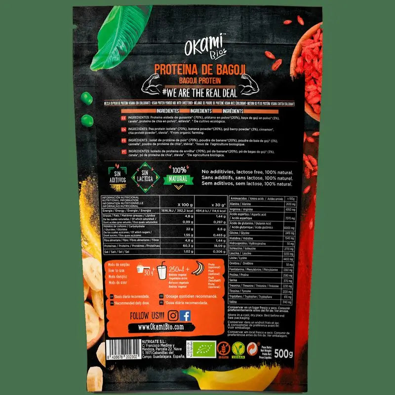 Okami Bio Proteina De Guisante-Banana-Goji 500G Bio Sg Vegan