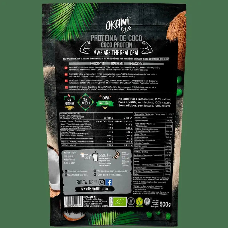 Okami Bio Proteina De Guisante Y Coco 500Gr. Bio Sg Vegan