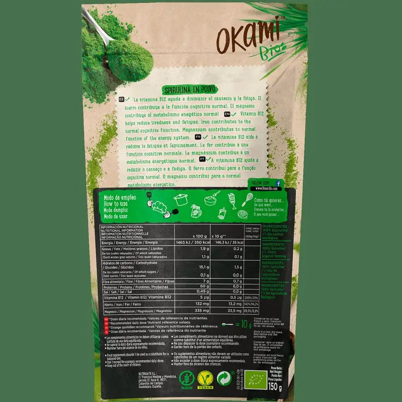 Okami Bio Spirulina En Polvo 150Gr. Bio Sg Vegan