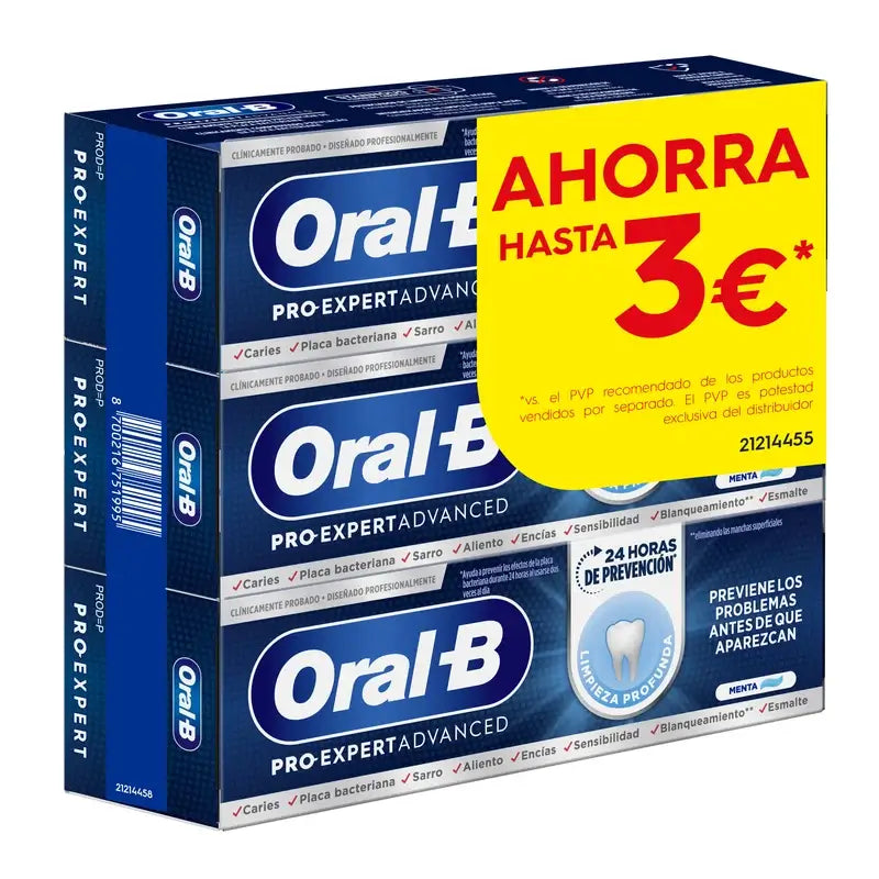 Oral-B Pack Pro-Expert Advanced Science Limpieza Profunda Pasta Dentífrica, 3 x 75Ml