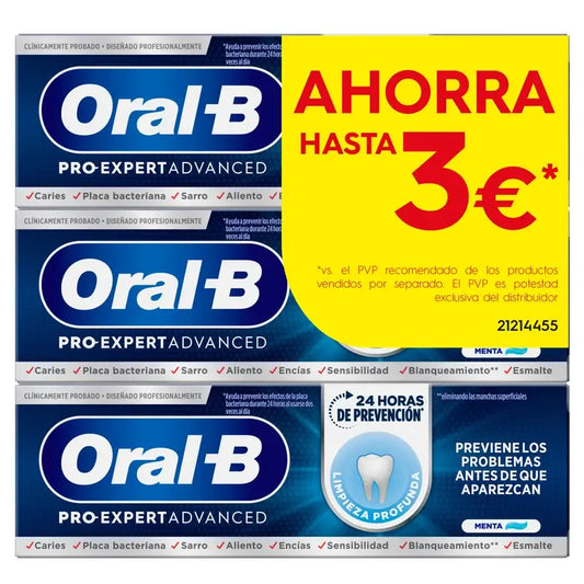 Oral-B Pack Pro-Expert Advanced Science Limpieza Profunda Pasta Dentífrica, 3 x 75Ml