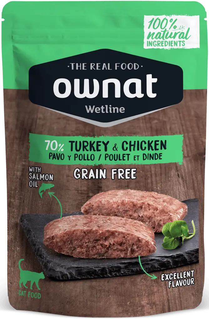 Ownat Wetline Feline Turkey Chicken Caja 12X85Gr , comida húmeda para gatos