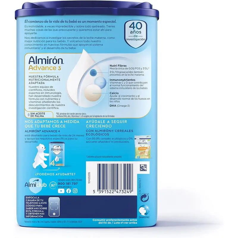 Pack 12 X Almirón Advance 3, Leche de Crecimiento en Polvo para Bebé desde los 12 Meses, 800g