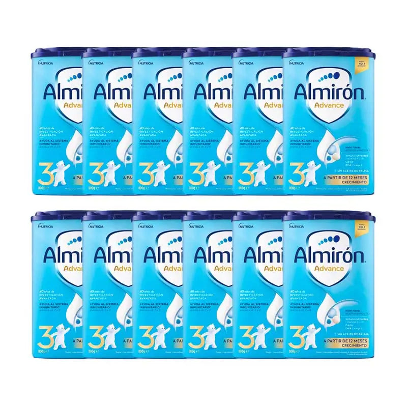 Pack 12 X Almirón Advance 3, Leche de Crecimiento en Polvo para Bebé desde los 12 Meses, 800g