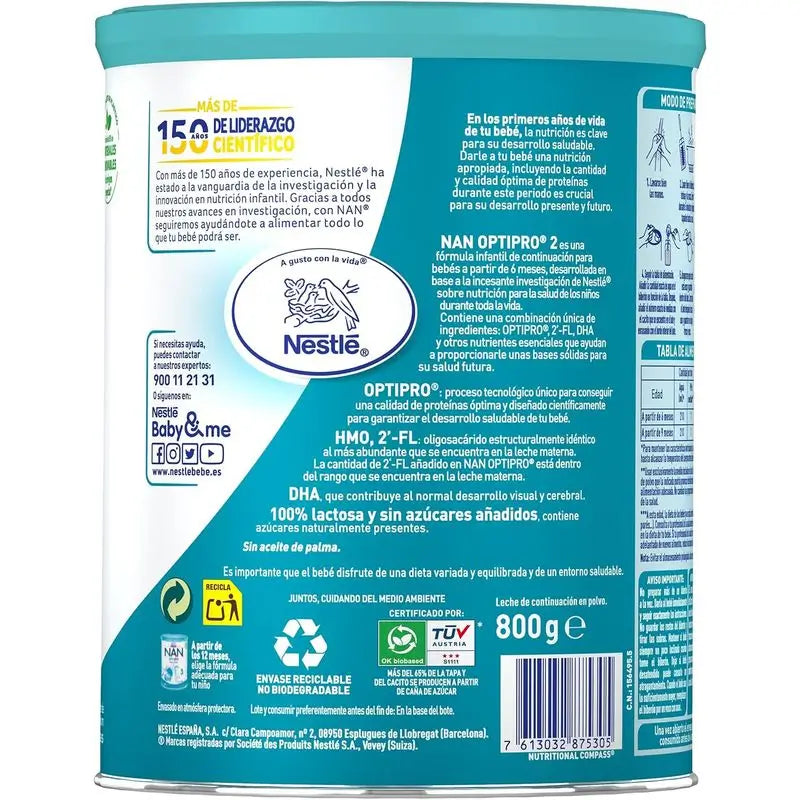 Nestlé Nan Optipro 2 Leche de Continuación, 12X800 gr