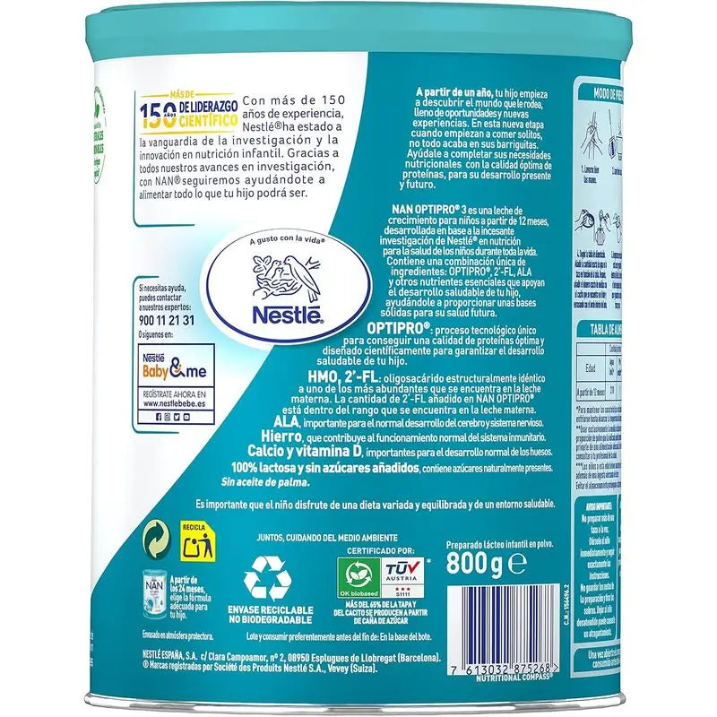 Nestlé Nan Optipro 3 Leche de Crecimiento, 12X800 gr