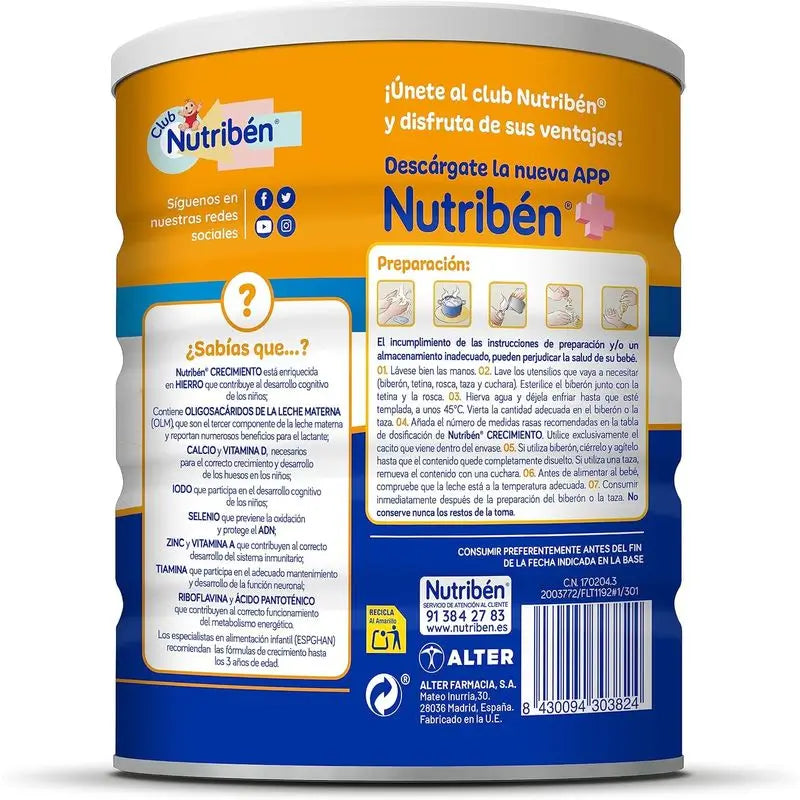 Pack 12 X Nutriben Leche Crecimiento Pro+ 3, 800 gr