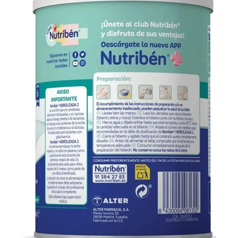 Pack 12 X Nutriben Leche Hidrolizada 2 400 gr