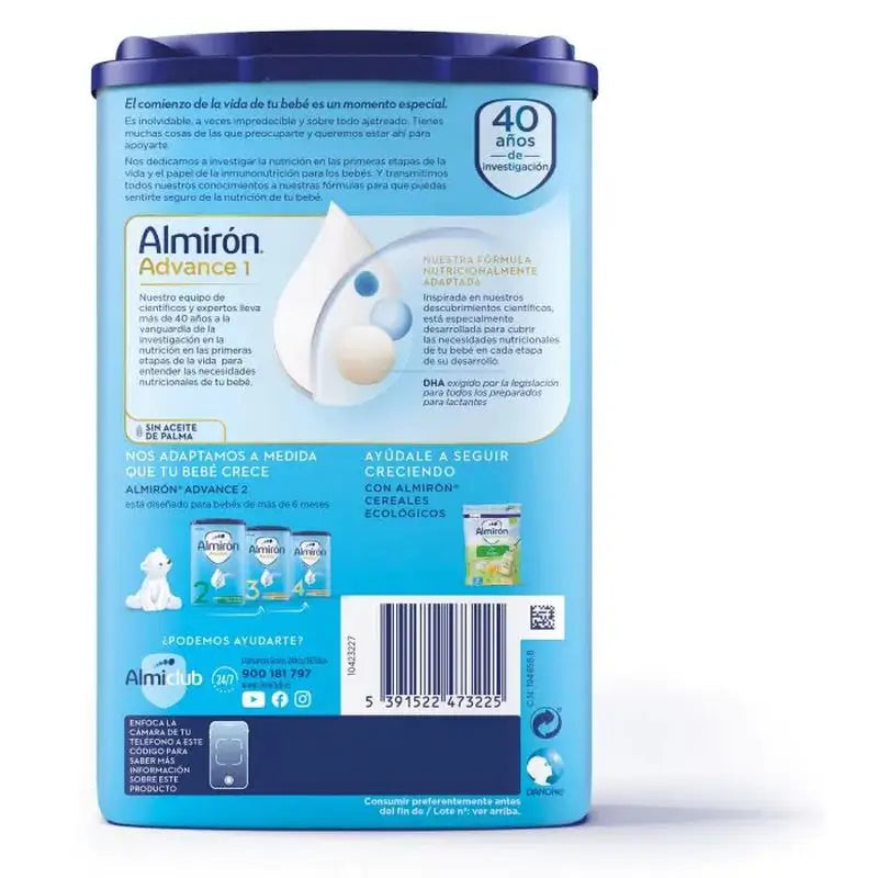 Pack 2 X Almirón Advance 1, Leche De Inicio En Polvo para Bebé, a partir del Primer Día, 800g