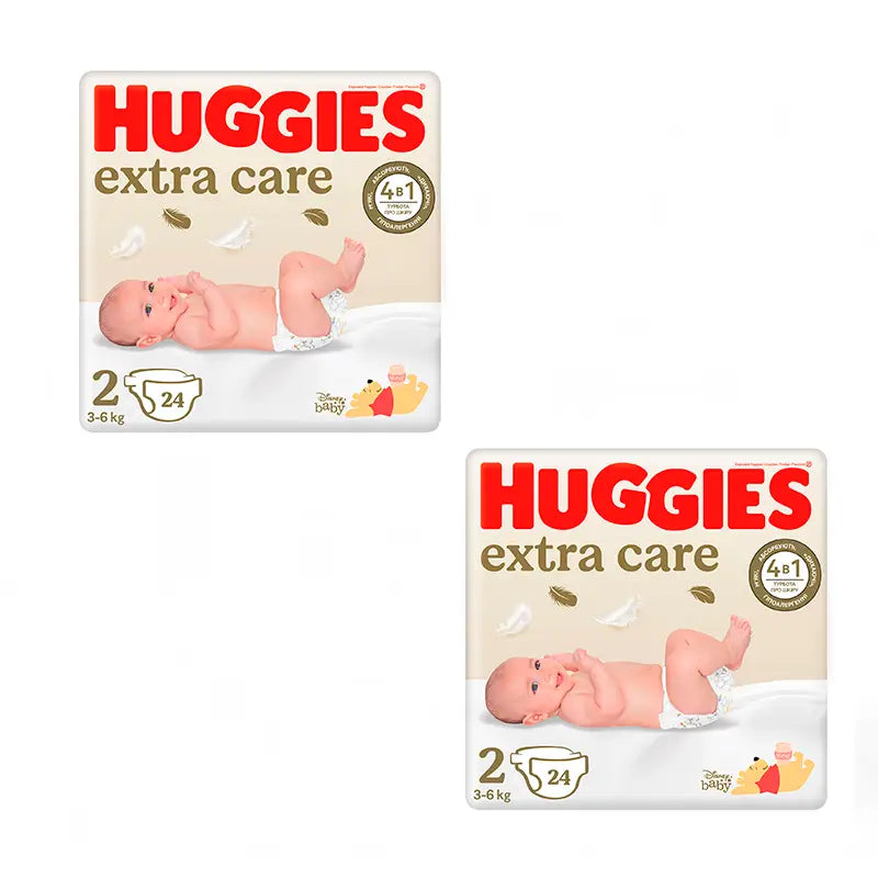 Huggies Pack 2X Pañal Extra Care Talla 2 (4-6Kg), 48 Unidades