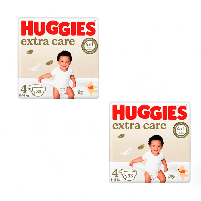 Huggies Pack 2X Pañal Extra Care Talla 4 (8-14Kg), 66 Unidades