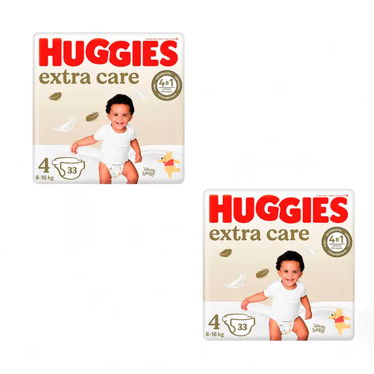 Huggies Pack 2X Pañal Extra Care Talla 4 (8-14Kg), 66 Unidades