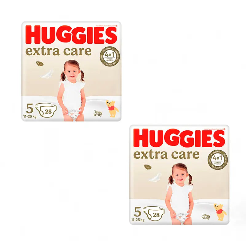 Huggies Pack 2X Pañal Extra Care Talla 5 (11-25Kg), 56 Unidades