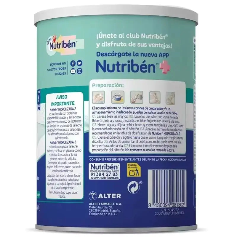 Pack 2 X Nutriben Leche Hidrolizada 2 400 gr