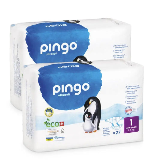 Pingo Pack 2X Pañal Ecológico Talla 1 New Born, 54 Unidades