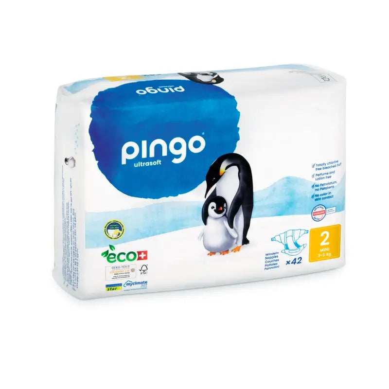 Pingo Pack 2X Pañal Ecológico Talla 2 Mini, 84 Unidades