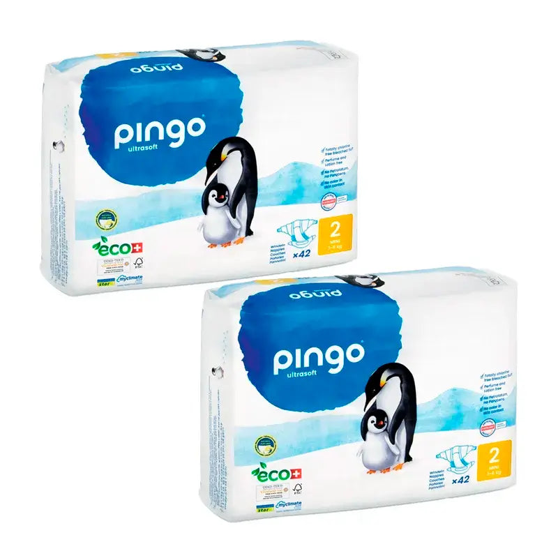 Pingo Pack 2X Pañal Ecológico Talla 2 Mini, 84 Unidades