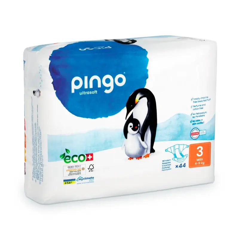 Pingo Pack 2X Pañal Ecológico Talla 3 Midi, 88 Unidades