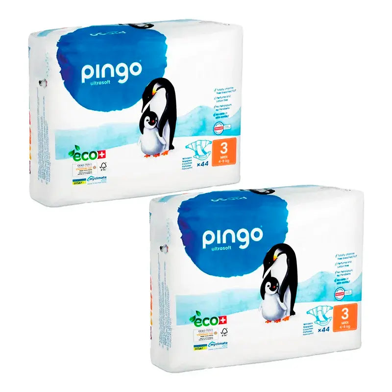 Pingo Pack 2X Pañal Ecológico Talla 3 Midi, 88 Unidades