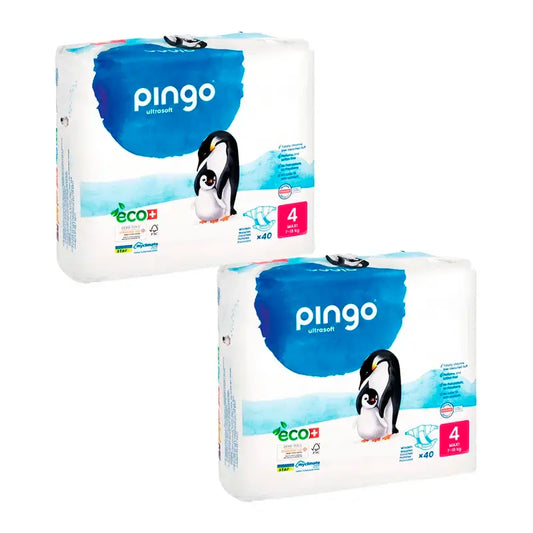 Pingo Pack 2X Pañal EcológicoTalla 4 Maxi, 80 Unidades