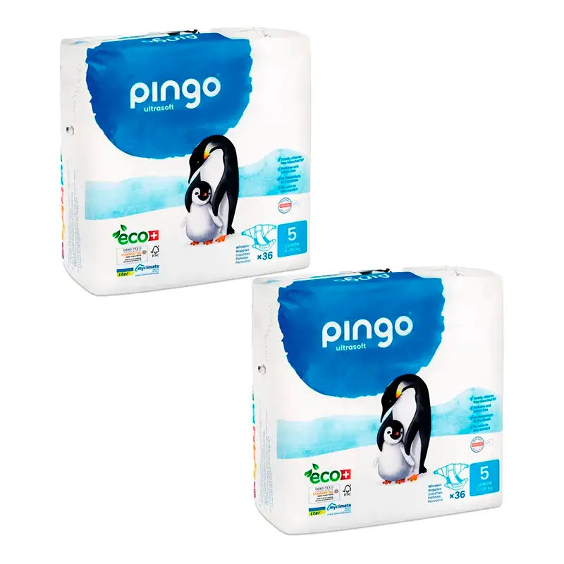 Pingo Pack 2X Pañal Ecológico Talla 5 Junior, 72 Unidades