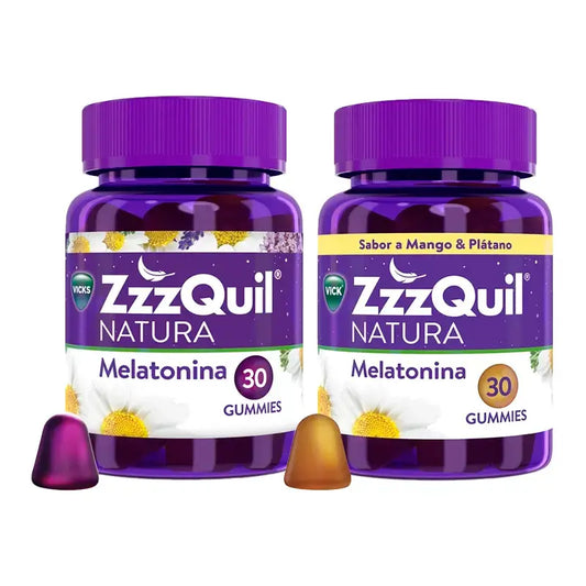 Pack 2x30 ZzzQuil Natura Melatonina Original y Sabor Mango