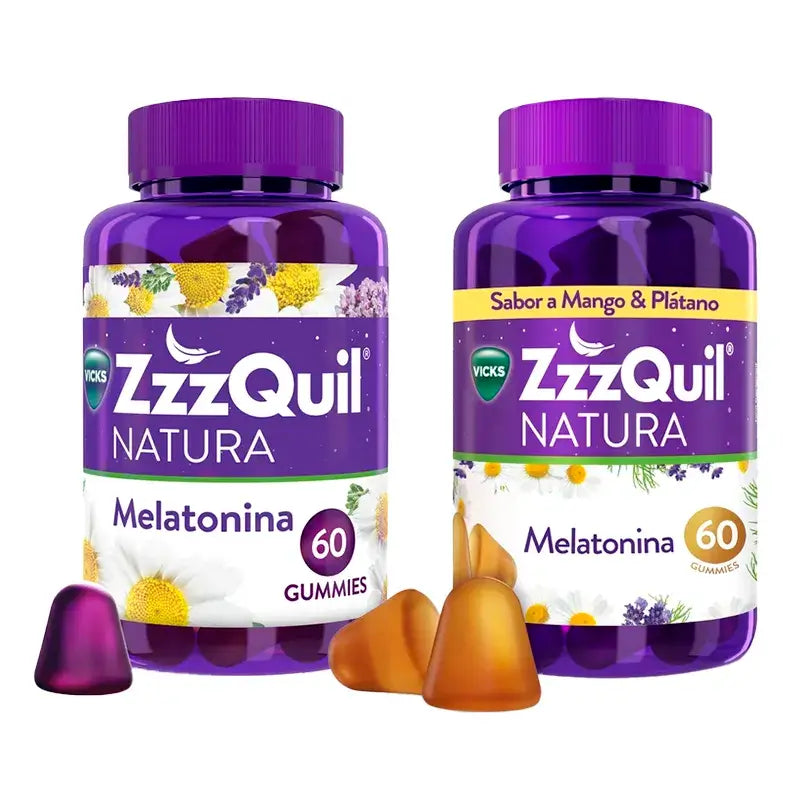 Pack 2x60 ZzzQuil Natura Melatonina Original y Sabor Mango