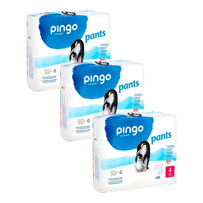 Pingo Pack 3X Pañal Braguitas Ecológicas Talla 4, 90 Unidades