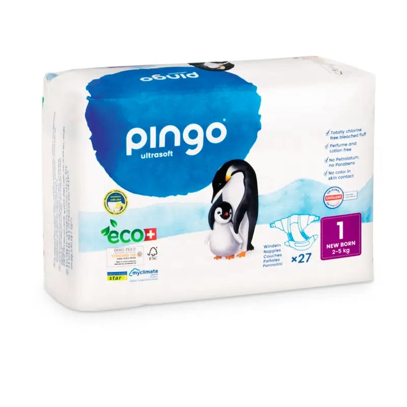 Pingo Pack 3X Pañal Ecológico Talla 1 New Born, 81 Unidades