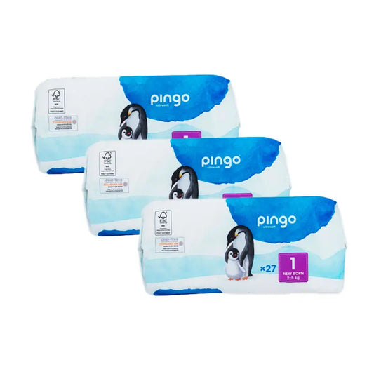 Pingo Pack 3X Pañal Ecológico Talla 1 New Born, 27 Unidades