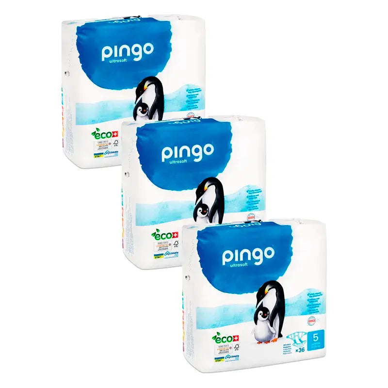 Pingo Pack 3X Pañal Ecológico Talla 5 Junior, 108 Unidades