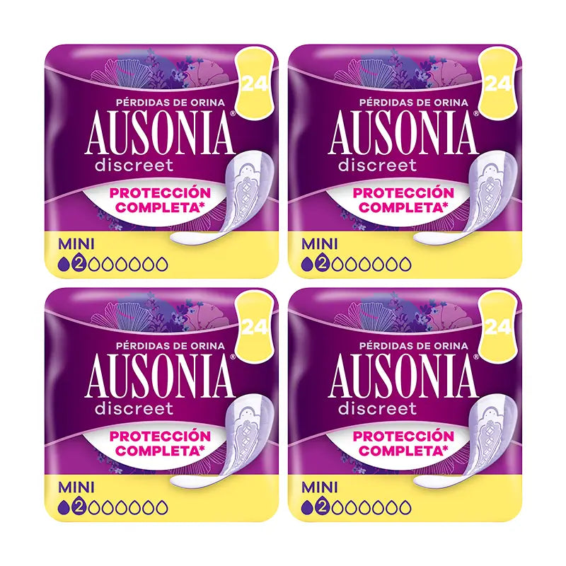 Ausonia Pack Discreet Compresas Para Pérdidas De Orina Para Mujer Mini, 4 x 24 Unidades