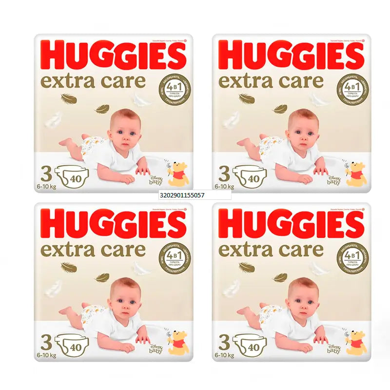 Huggies Pack 4X Pañal Extra Care Talla 3 (5-9Kg), 160 Unidades