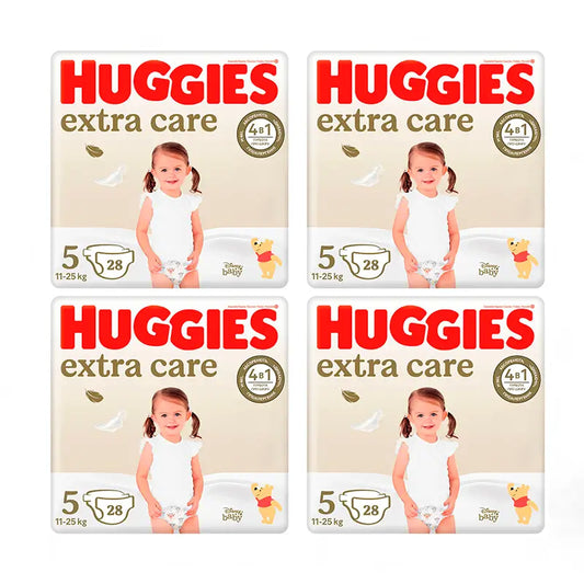 Huggies Pack 4X Pañal Extra CareTalla 5 (11-25Kg), 112 Unidades