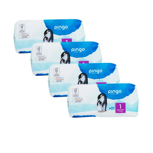 Pingo Pack 4X Pañal Ecológico Talla 1 New Born, 27 Unidades